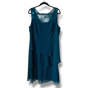 LE BOS Sleeveless Midi Dress Wedding Guest Event Elegant Teal Blue Size 14W
